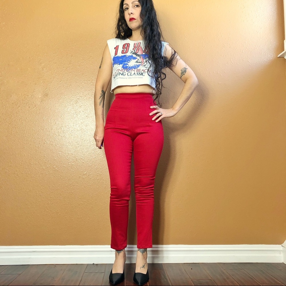 Vintage 90s does 50s Red High Waist Cigarette Pant Pedal Pushers